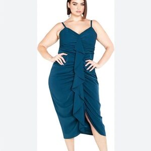 City Chic Green/teal Ruched Tiered Halter Sundress